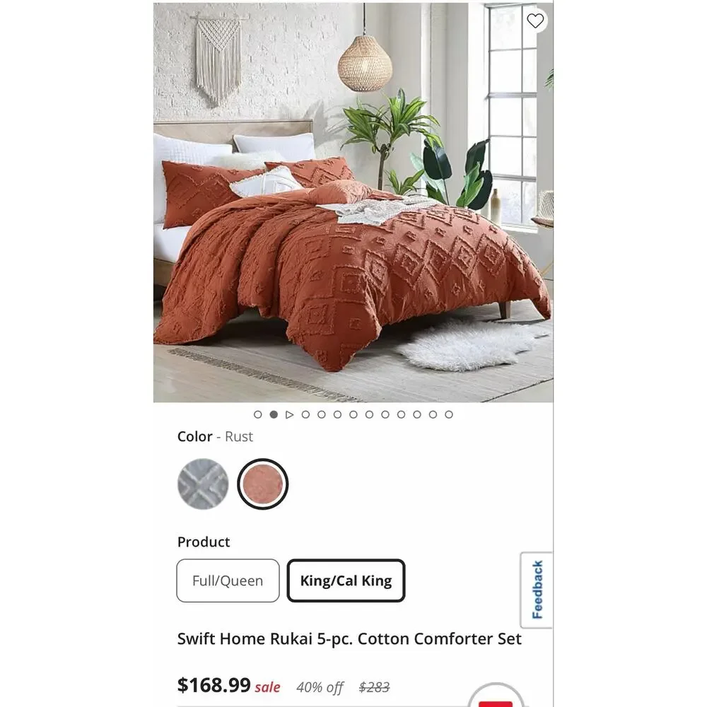 Swift Home Rukai KING/CAL KING 5PC Cotton Comforter Set